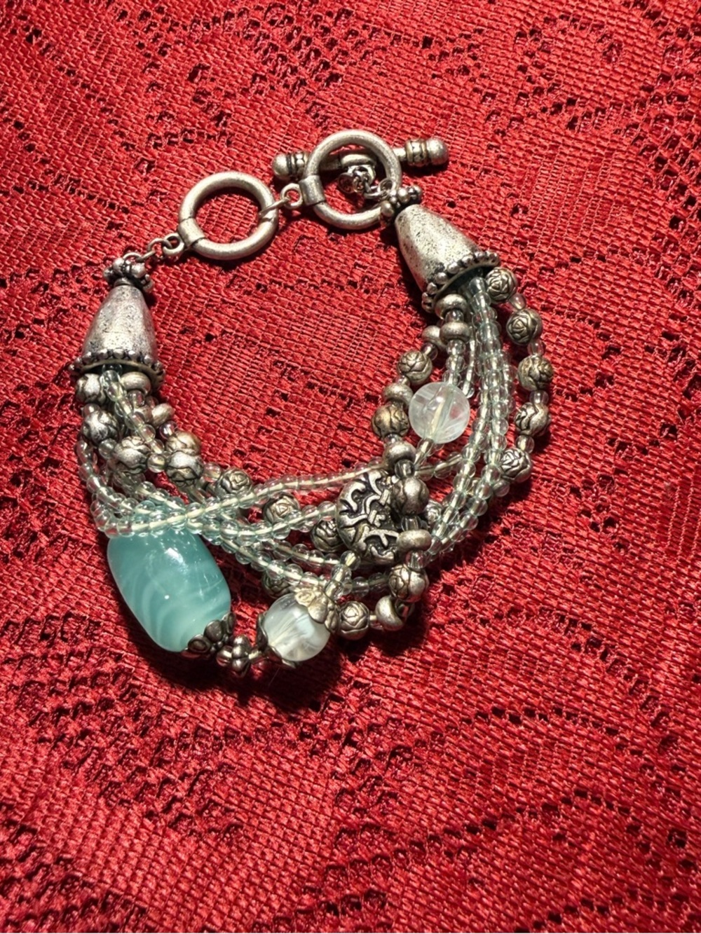 Vintage  Artisan Beaded Bracelet Turquoise Blue Stone Boho Chic Statement